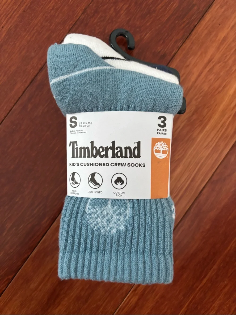 New! Timberland Kid's Cushioned Crew Socks 3 Pairs Size S